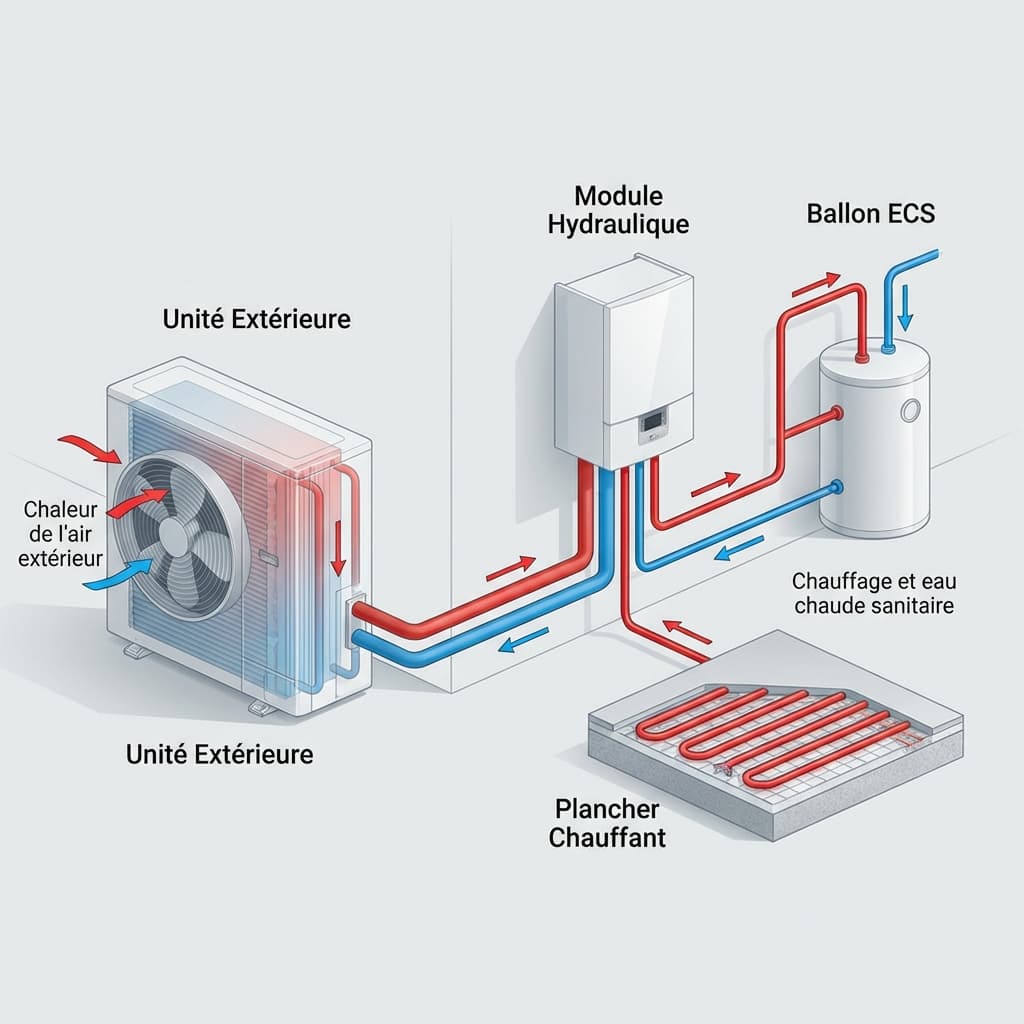 Schéma de fonctionnement Pompe à Chaleur Air/Eau